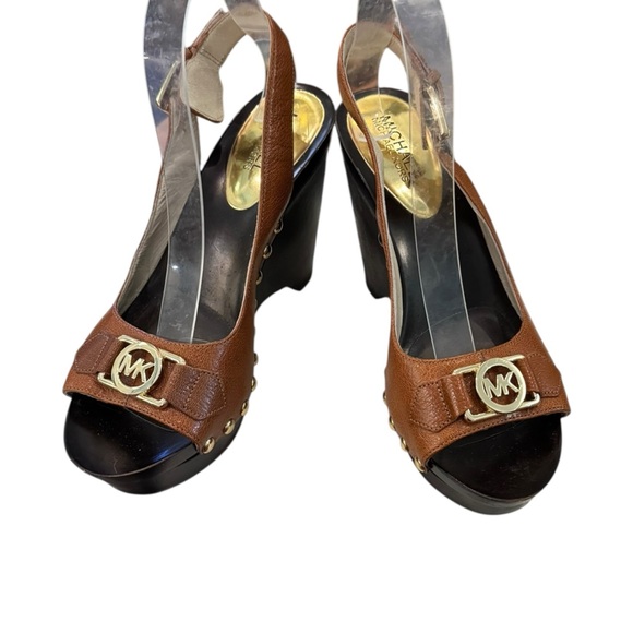 MICHAEL Michael Kors Charm Leather Sling Platform Wedge Sandals 8.5 - Picture 3 of 6
